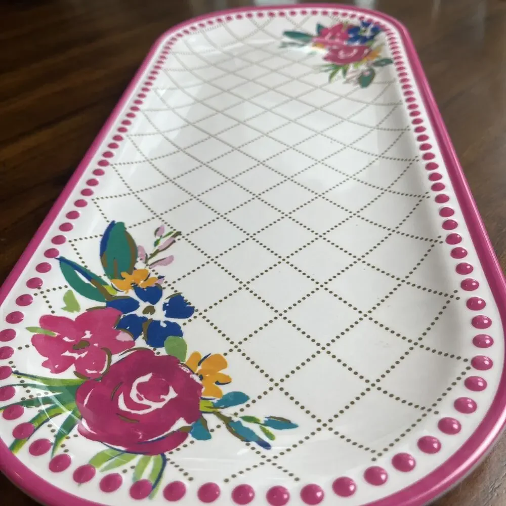Pioneer Woman Cheery Blooms Pink Floral Melamine Serving Platter Tray 17